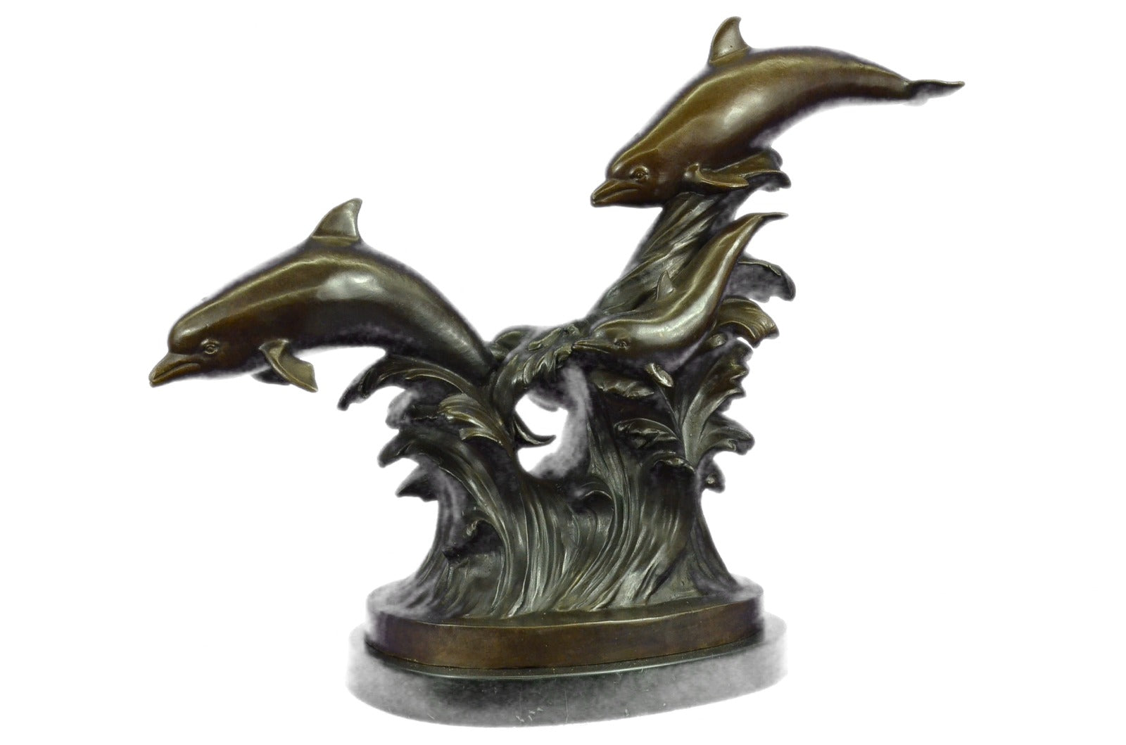 5 Dolphins Riding a Wave Bronze Sculpture – Classic Marine Artwork for Sale