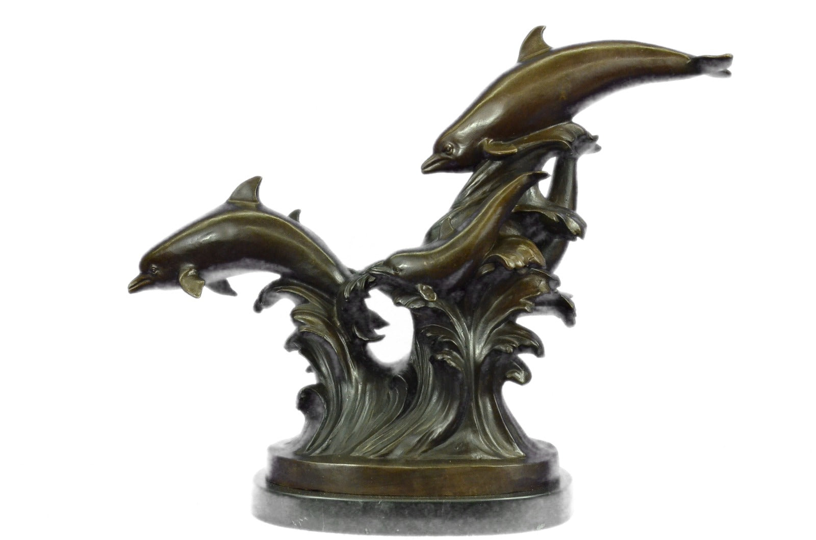 5 Dolphins Riding a Wave Bronze Sculpture – Classic Marine Artwork for Sale