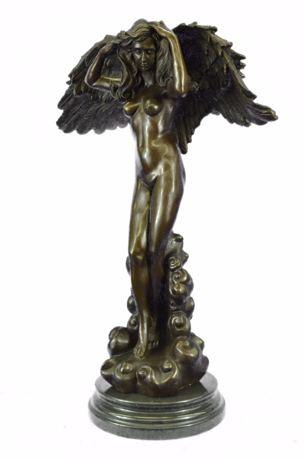 Buy Mythical Extra Large Nude Female Angel Bronze Sculpture – Classic Handmade Artwork by A. Moreau for Sale