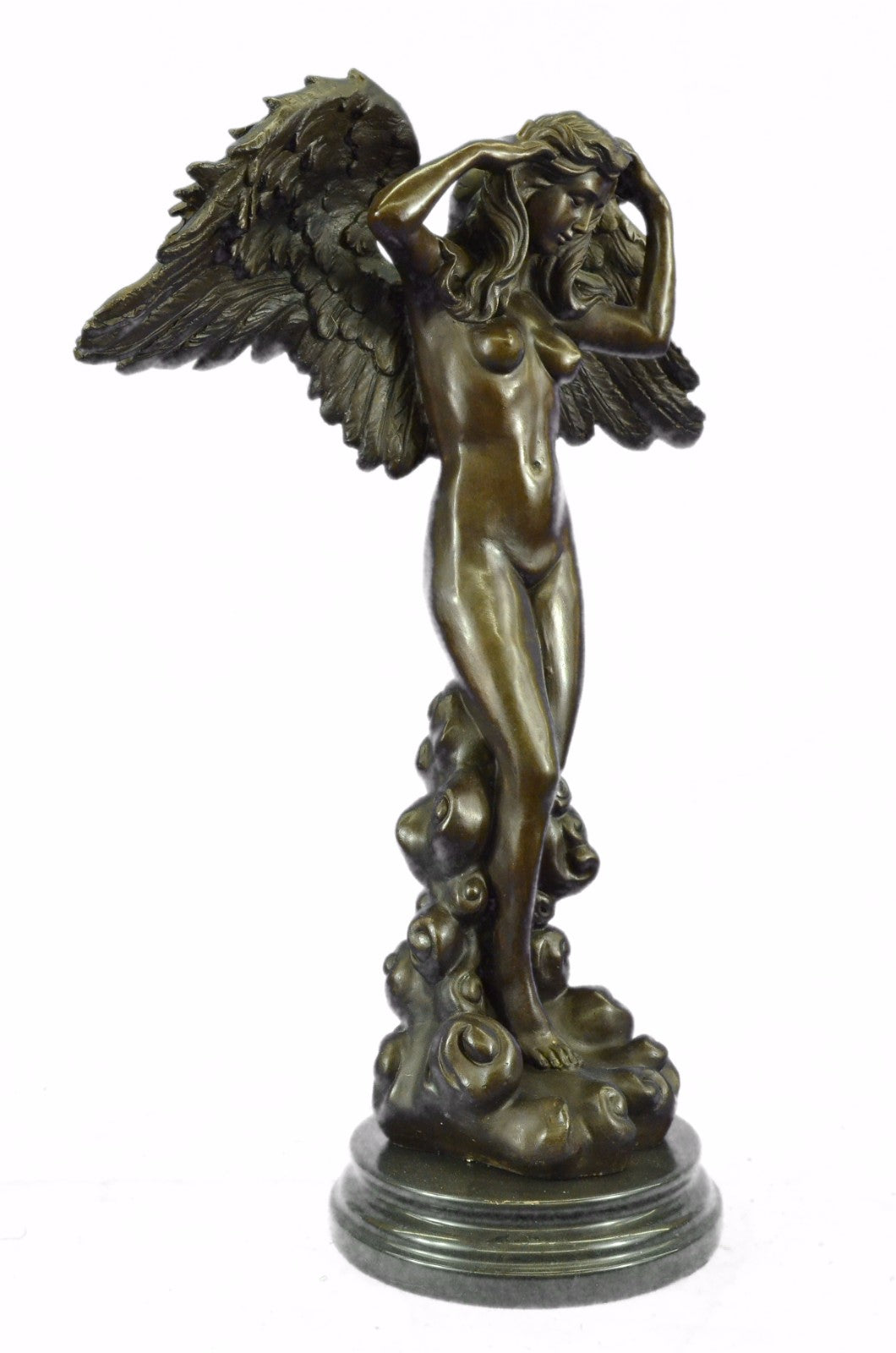 Buy Mythical Extra Large Nude Female Angel Bronze Sculpture – Classic Handmade Artwork by A. Moreau for Sale