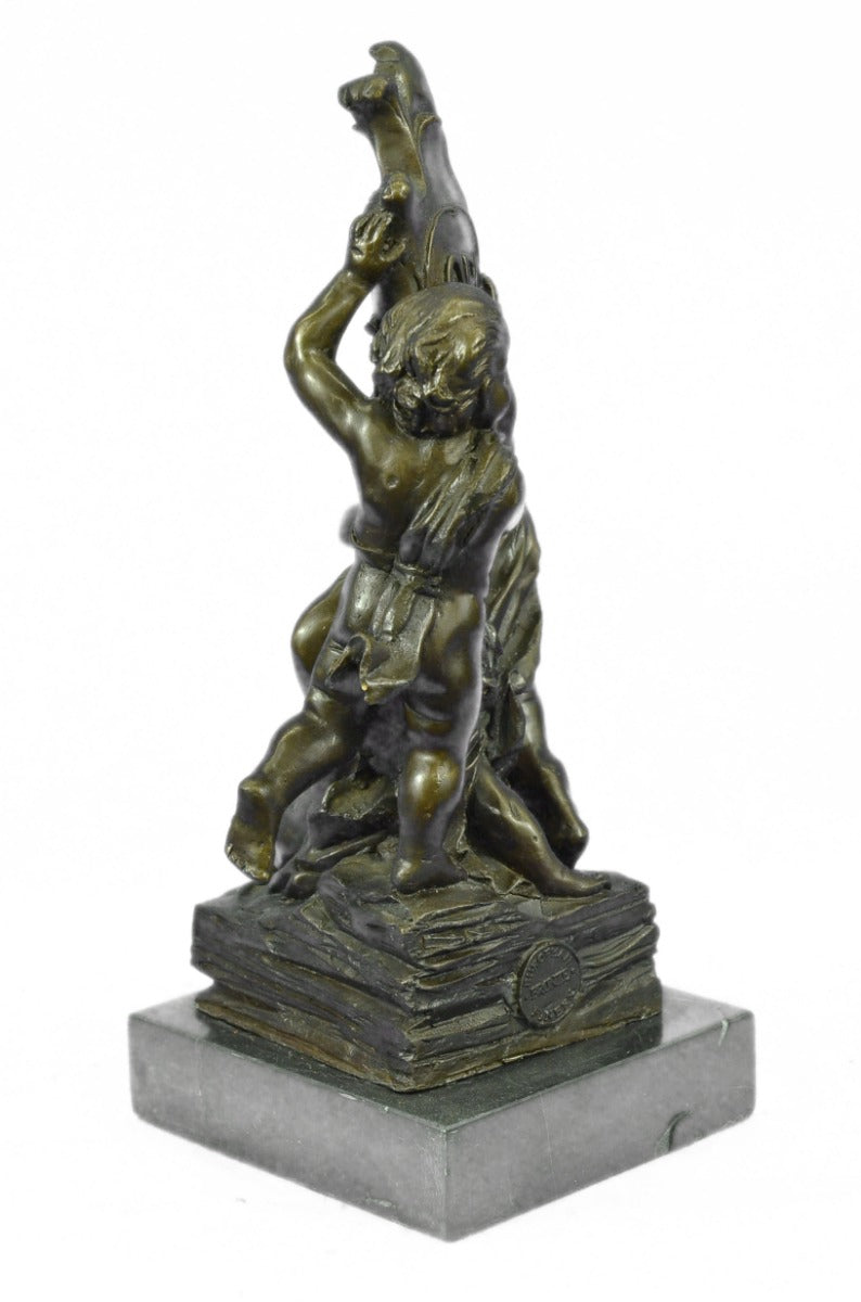 Handcrafted bronze sculpture SALE Moreau A. By Signed Dancing Boys Young 3