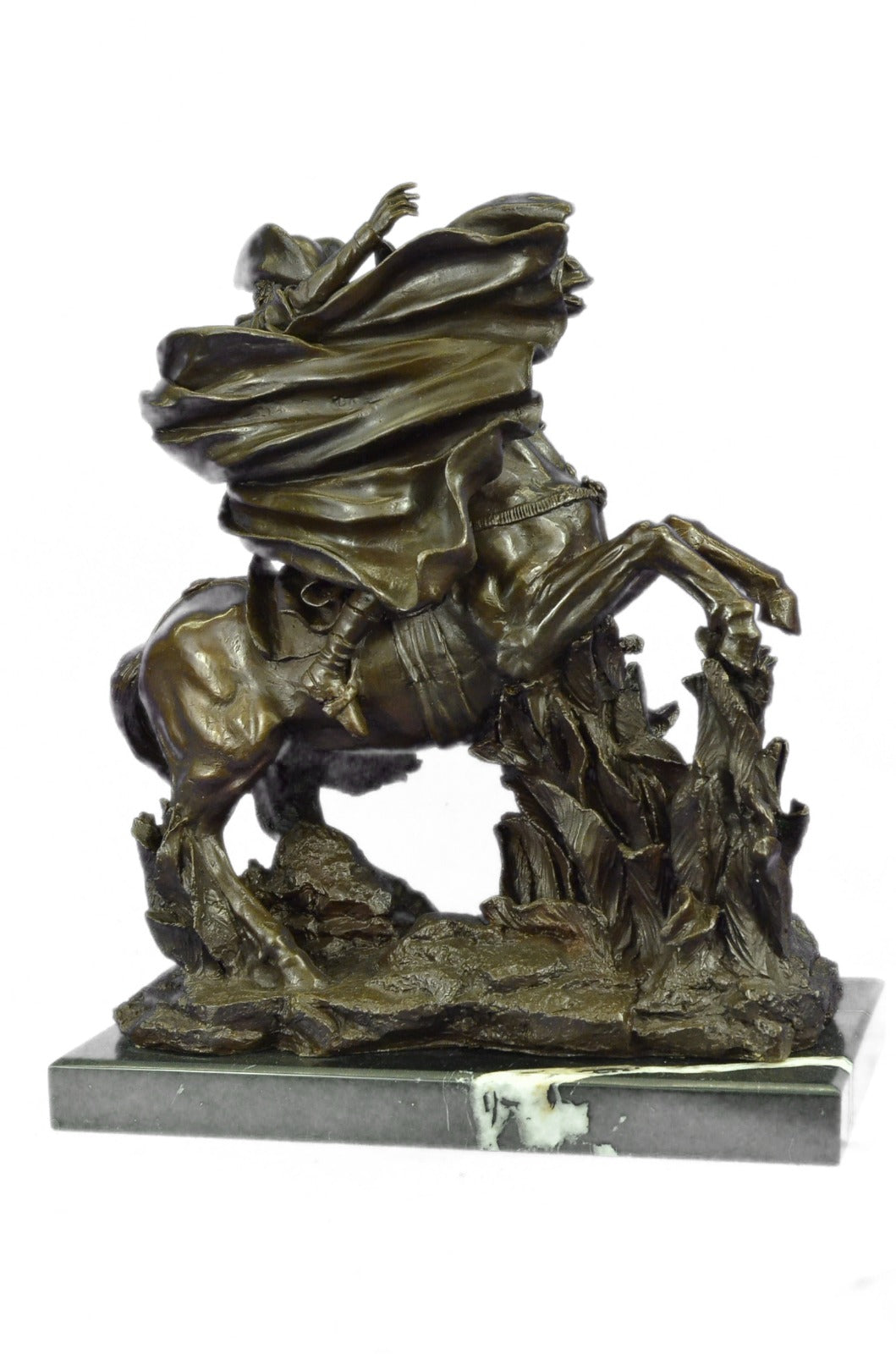NAPOLEON BONAPARTE CROSSING THE ALPS PURE BRONZE STATUE MARBLE BASE SCULPTURE
