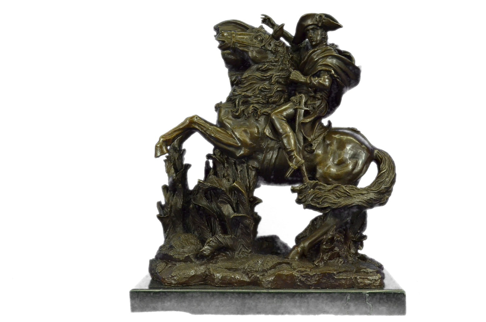 NAPOLEON BONAPARTE CROSSING THE ALPS PURE BRONZE STATUE MARBLE BASE SCULPTURE