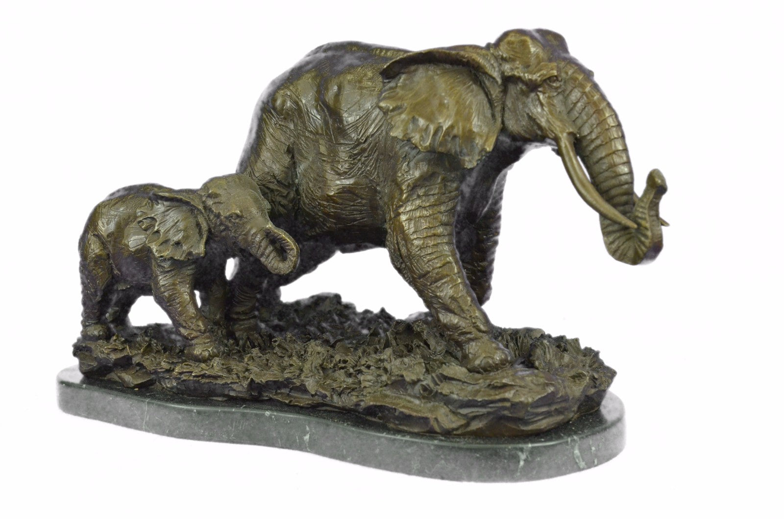 Signed 17 LBS African Elephants Bronze Sculpture Art Deco Hot cast Figurine Sale