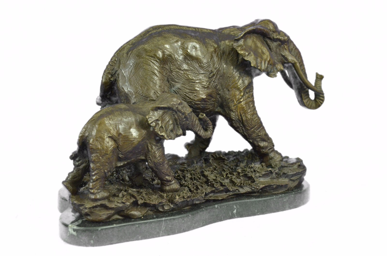 Signed 17 LBS African Elephants Bronze Sculpture Art Deco Hot cast Figurine Sale