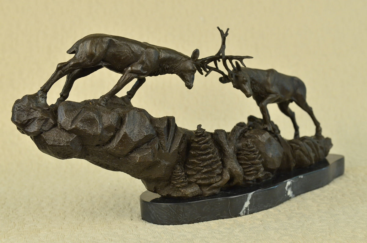 STAG FIGHTING BUCK BRONZE SCULPTURE ANIMAL FIGURINE WILD LIFE FIGURE FAST SHIP