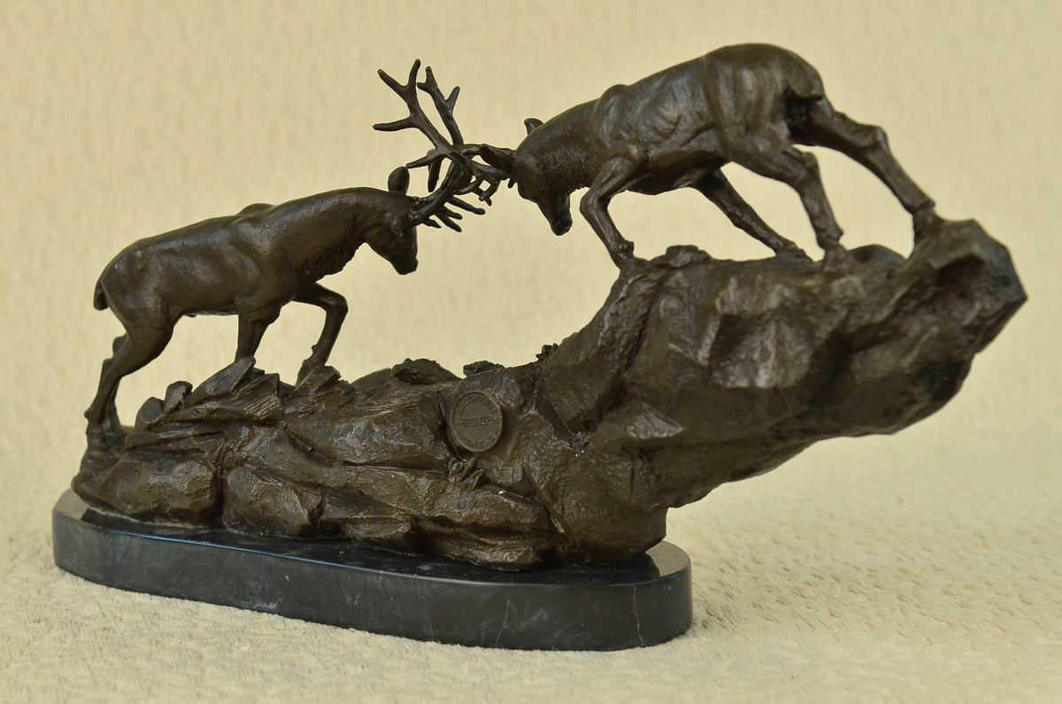 STAG FIGHTING BUCK BRONZE SCULPTURE ANIMAL FIGURINE WILD LIFE FIGURE FAST SHIP