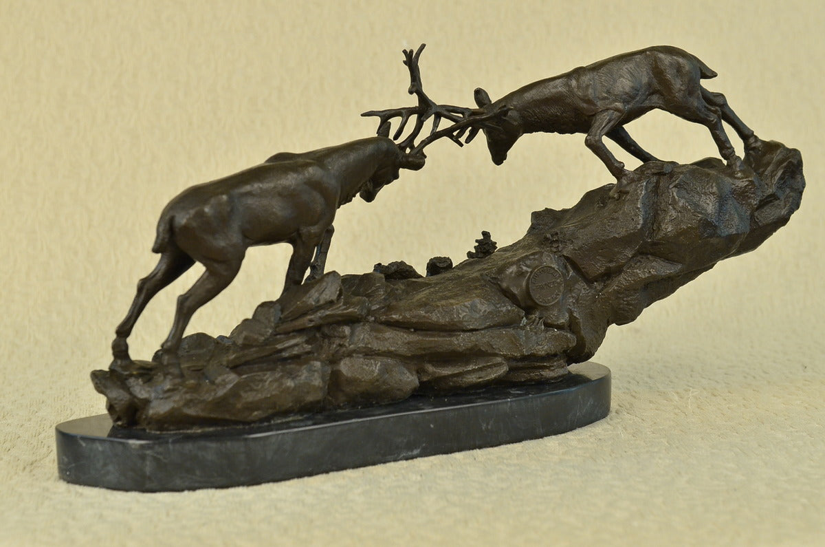 STAG FIGHTING BUCK BRONZE SCULPTURE ANIMAL FIGURINE WILD LIFE FIGURE FAST SHIP