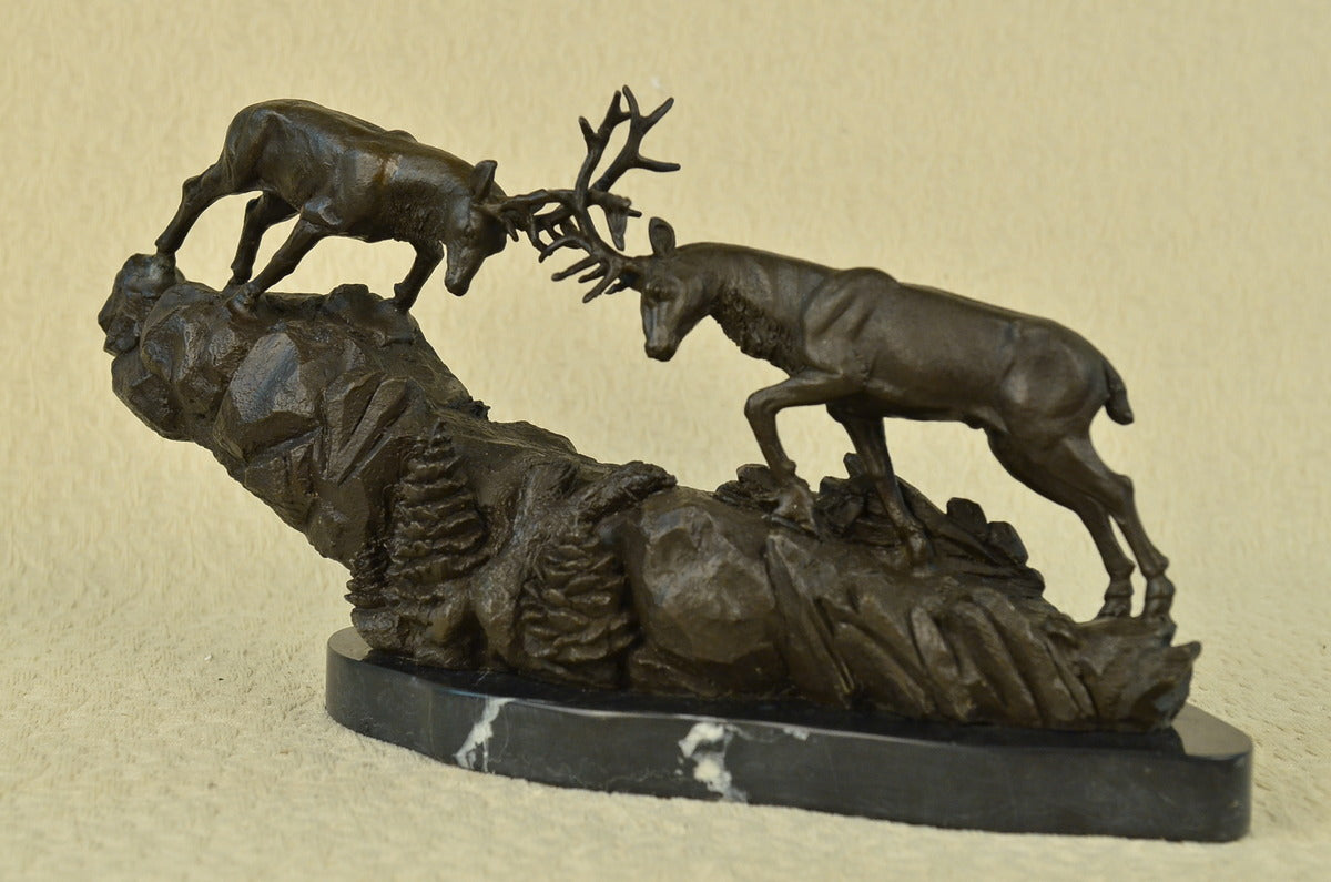 STAG FIGHTING BUCK BRONZE SCULPTURE ANIMAL FIGURINE WILD LIFE FIGURE FAST SHIP