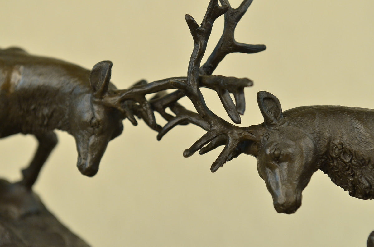 STAG FIGHTING BUCK BRONZE SCULPTURE ANIMAL FIGURINE WILD LIFE FIGURE FAST SHIP