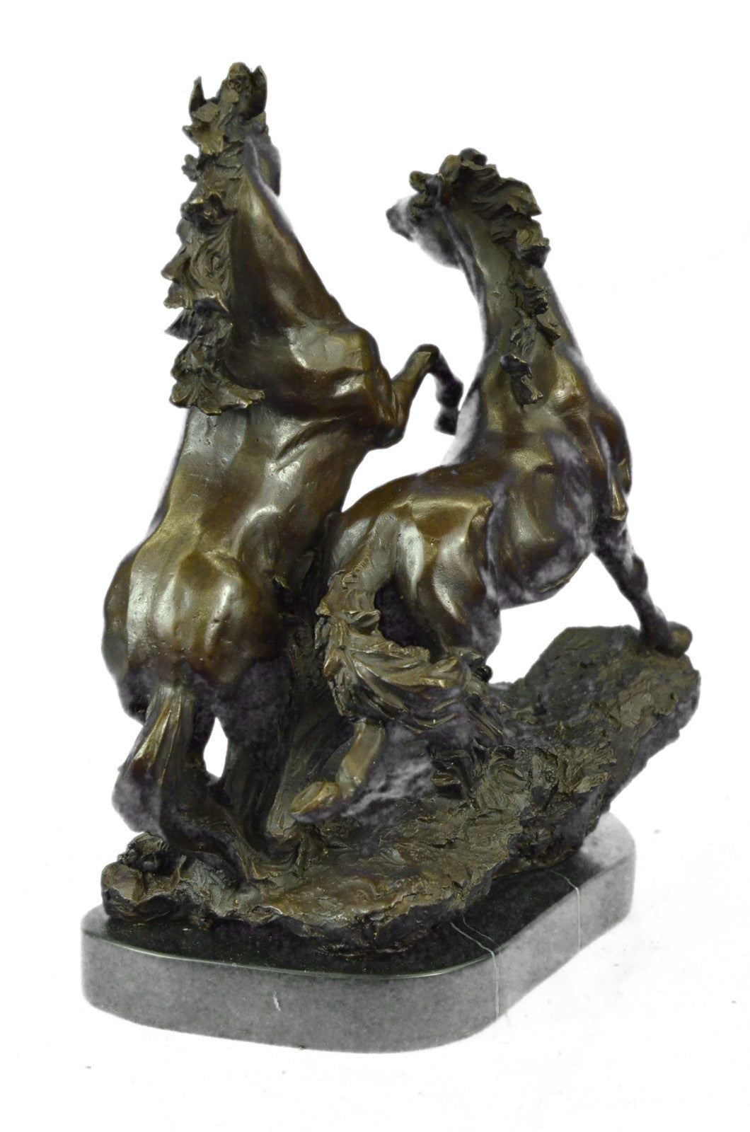Art Deco Signed Barye Two Mustang Horses Bronze Sculpture Marble Base Figure