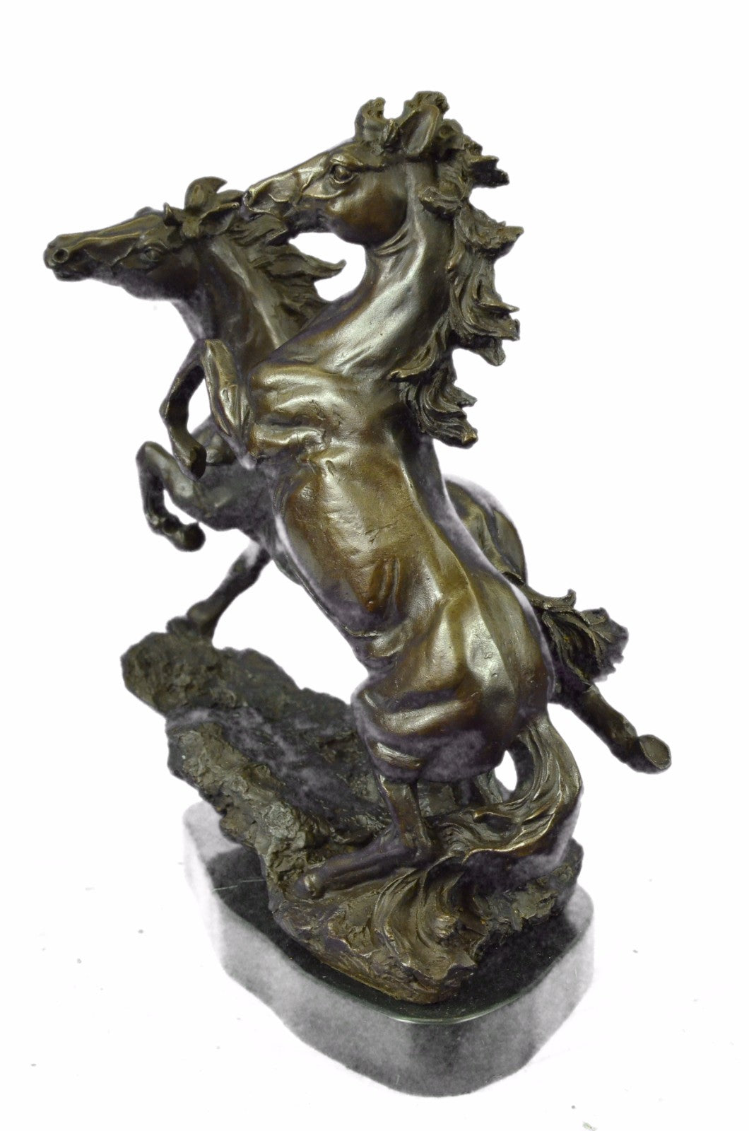 Art Deco Signed Barye Two Mustang Horses Bronze Sculpture Marble Base Figure