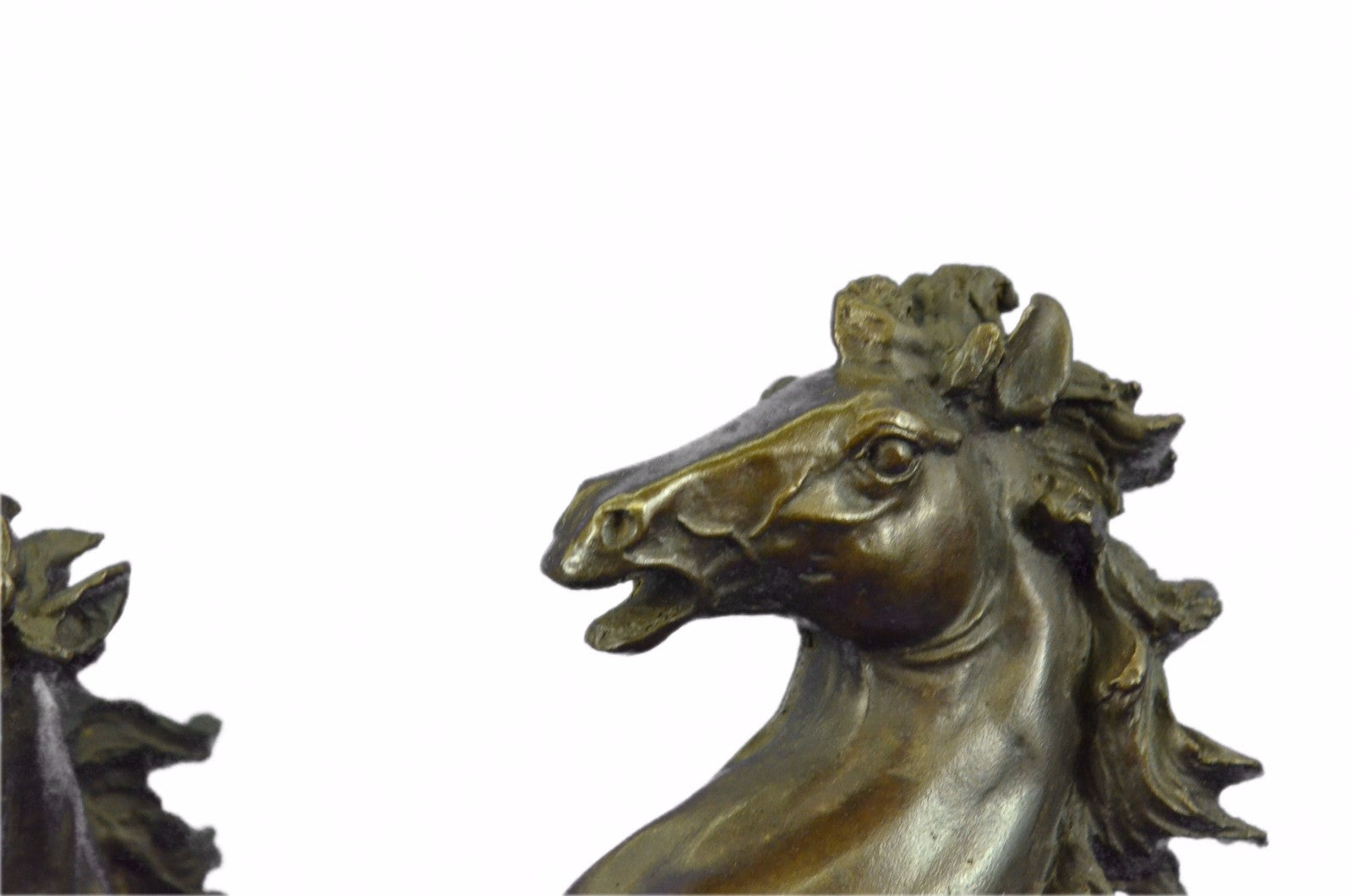 Art Deco Signed Barye Two Mustang Horses Bronze Sculpture Marble Base Figure