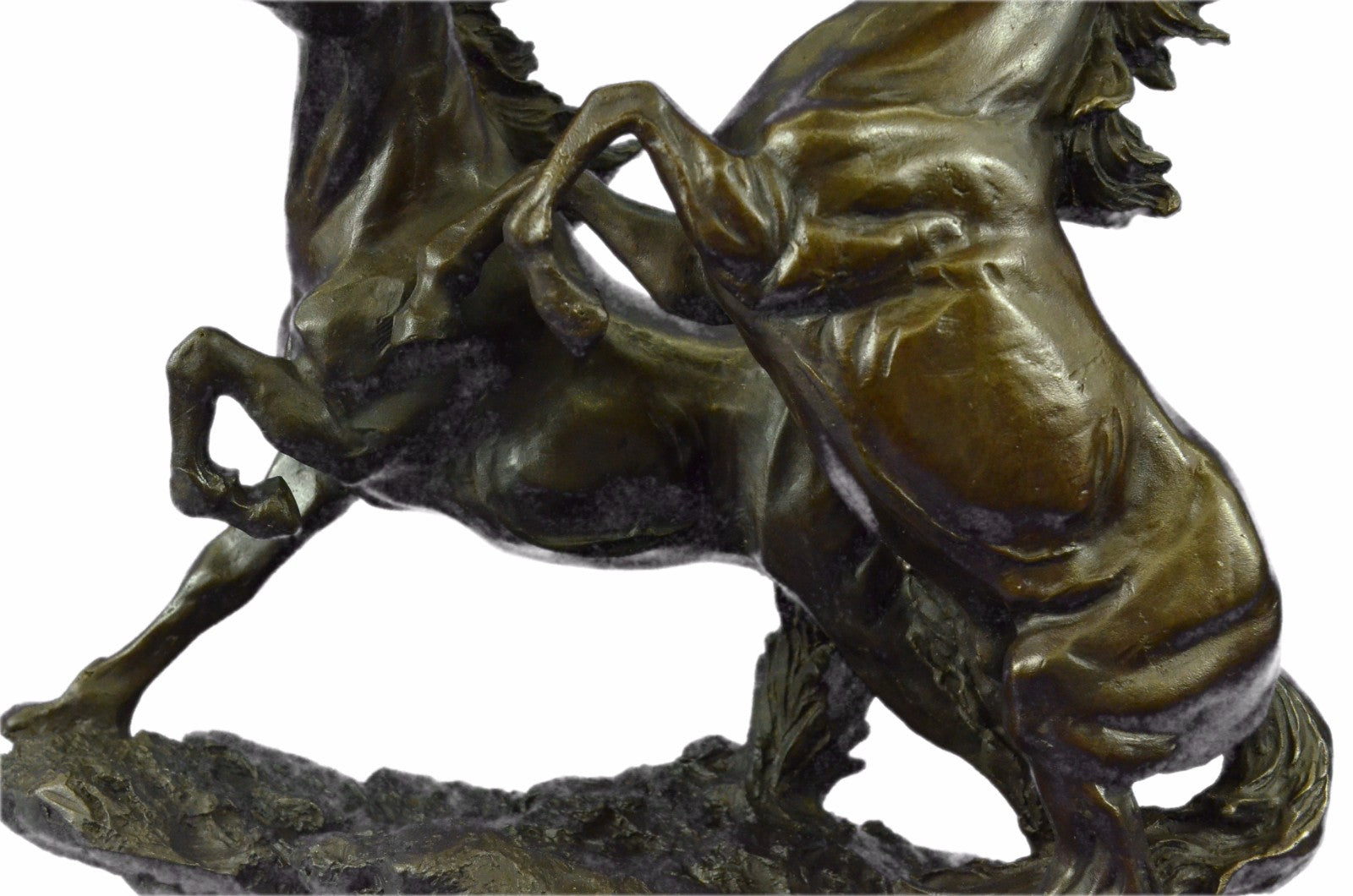 Art Deco Signed Barye Two Mustang Horses Bronze Sculpture Marble Base Figure