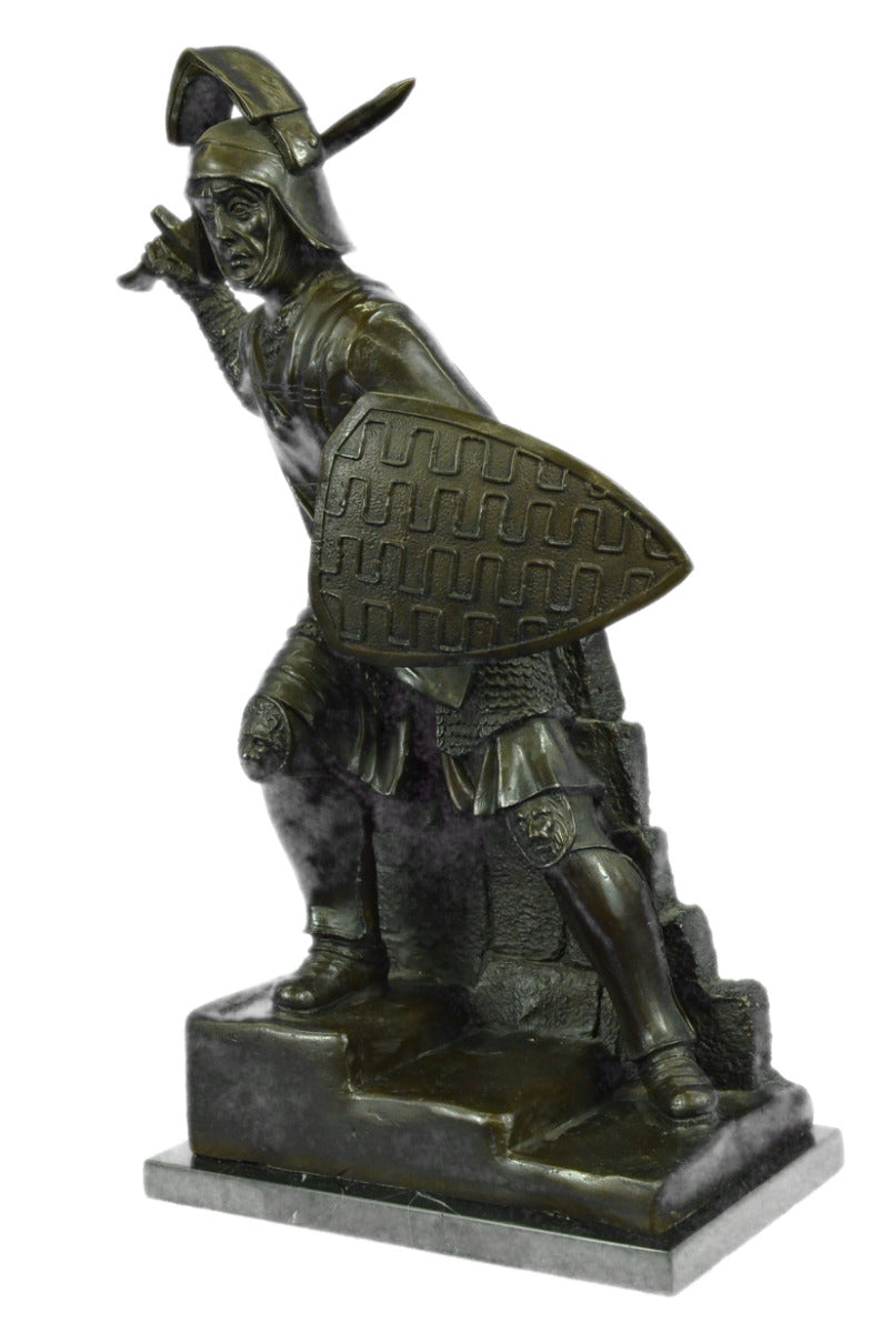 Handcrafted bronze sculpture SALE With Sword Warrior Knight Bold Lange Signed