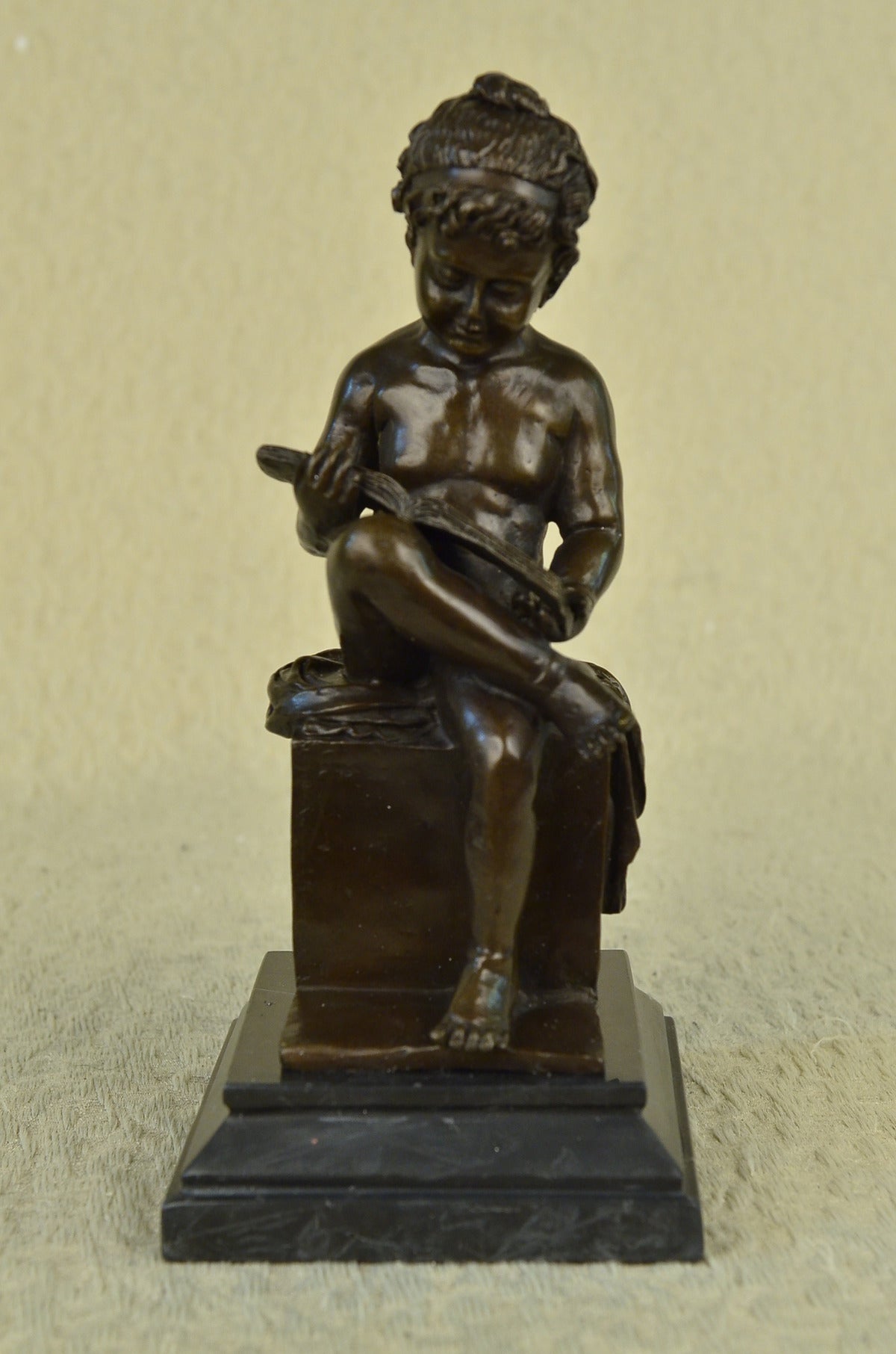 Handcrafted bronze sculpture SALE Marble Deco Art Book Reading Girl Young Nude