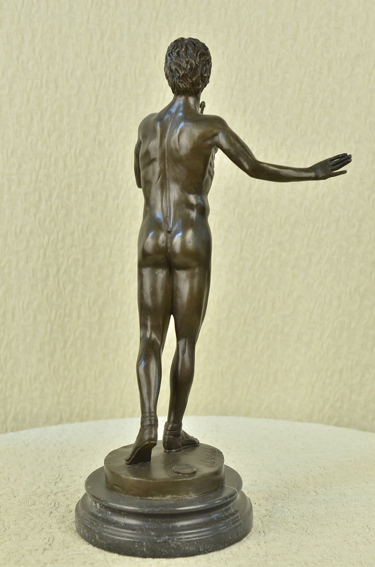 Signed Original Italian Aldo Vitalh Robust Nude Male Bronze Figurine Sculpture