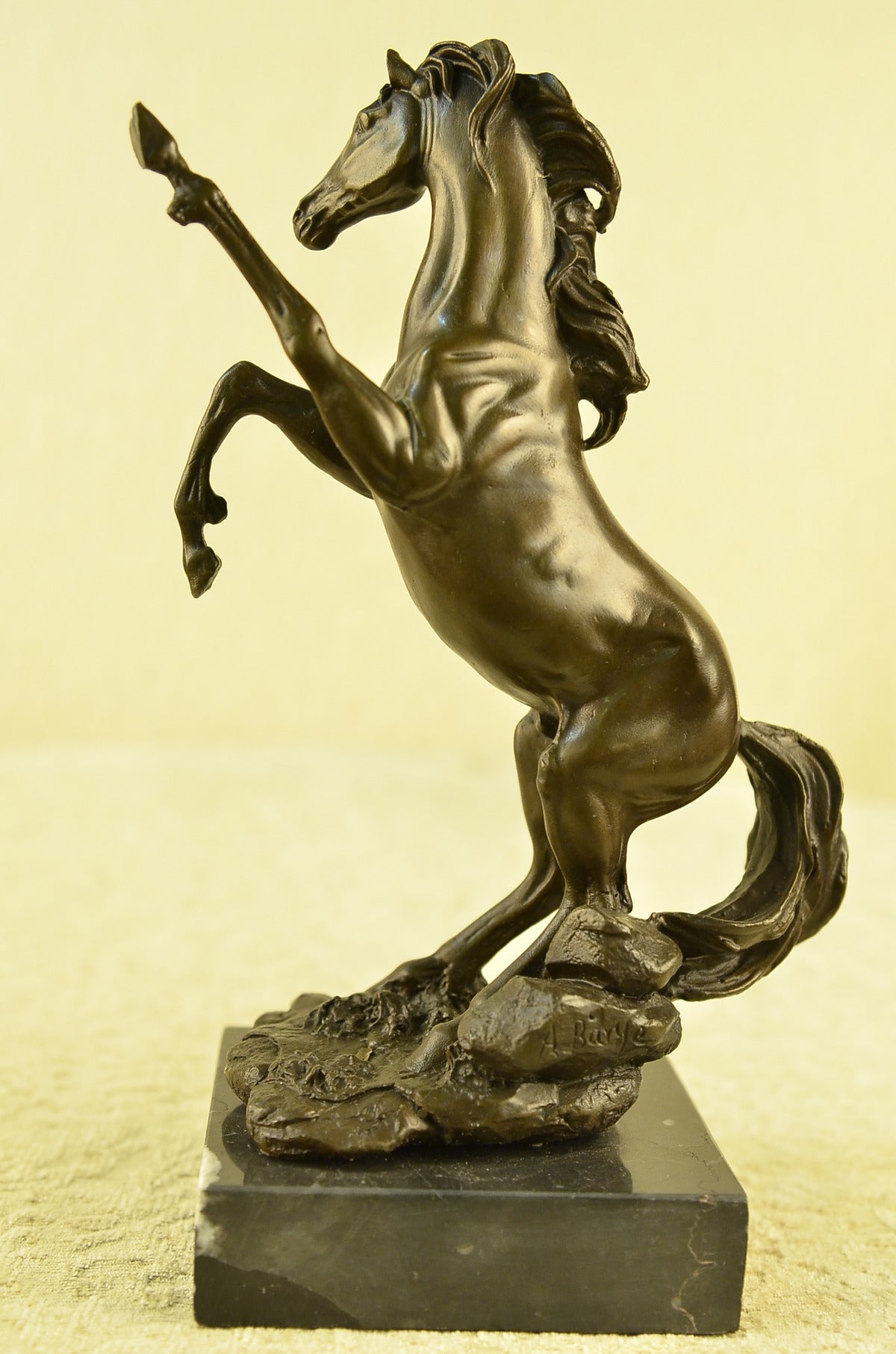 Abstract Art Sculpture Bronze Copper Marble Horse Rearing Mars Statue Figurine