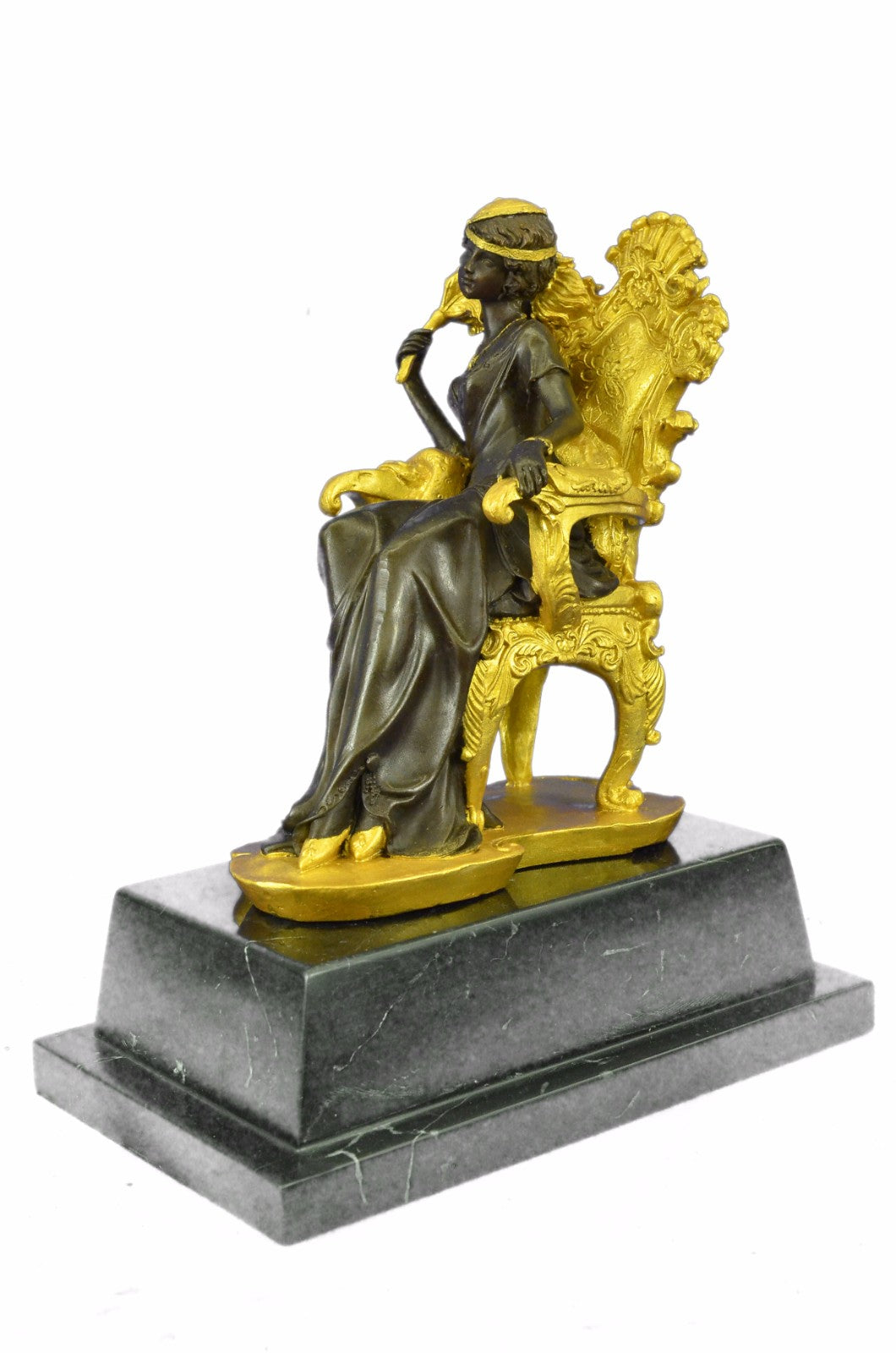 Handcrafted Art Nouveau Sexy woman Sitting on a Chair Bronze Sculpture Figurine