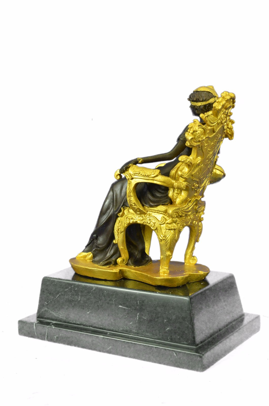 Handcrafted Art Nouveau Sexy woman Sitting on a Chair Bronze Sculpture Figurine