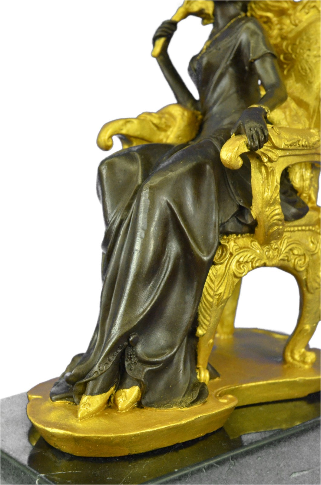 Handcrafted Art Nouveau Sexy woman Sitting on a Chair Bronze Sculpture Figurine