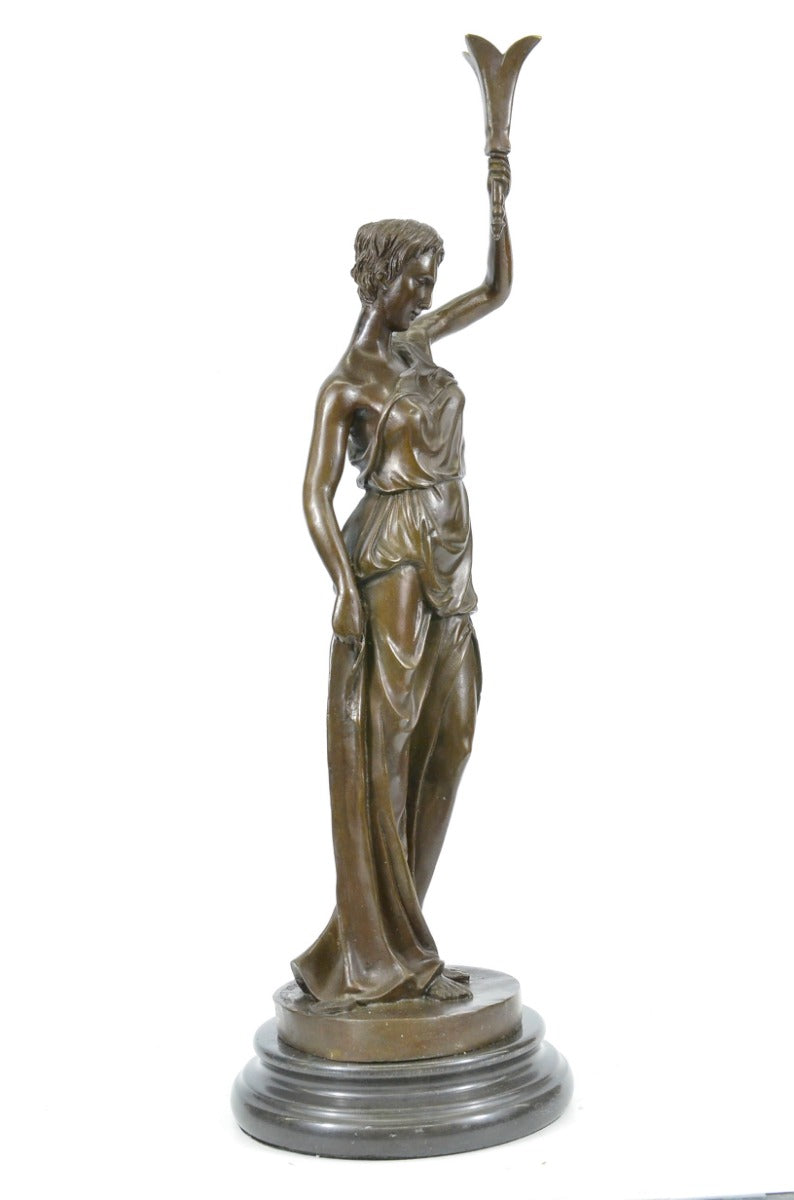 Details about Handcrafted bronze sculpture SALE Torche Holding Lady Victorian