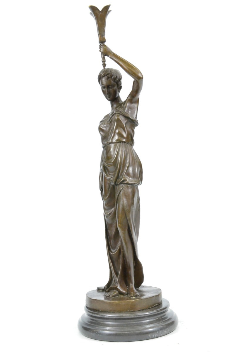 Details about Handcrafted bronze sculpture SALE Torche Holding Lady Victorian