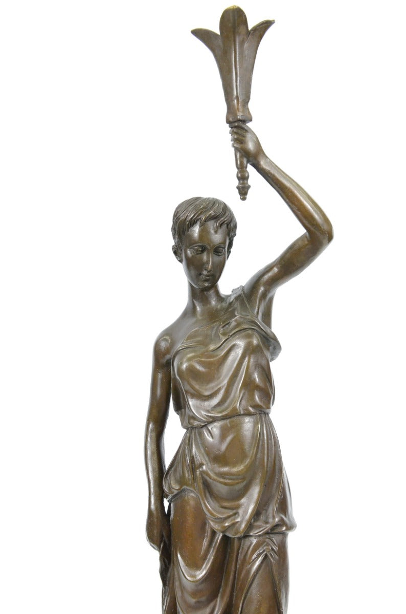 Details about Handcrafted bronze sculpture SALE Torche Holding Lady Victorian