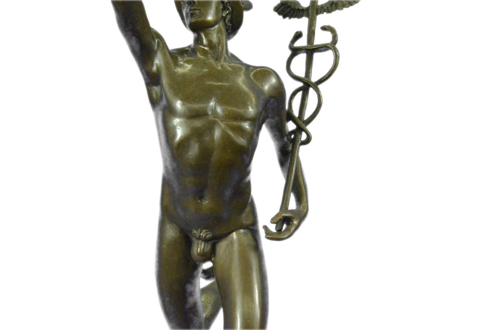 Vintage "Flying Mercury" 23"-High Bronze Statue with Black Circular Marble Base