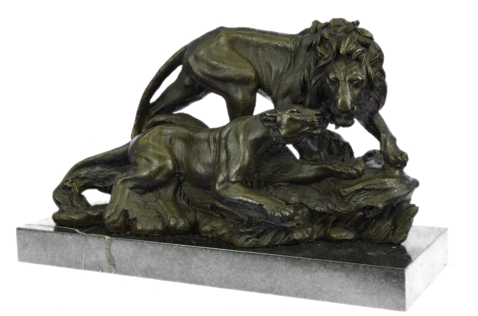 Two African Lion in Love Wildlife Artwork Bronze Sculpture Marble Base Statue NR