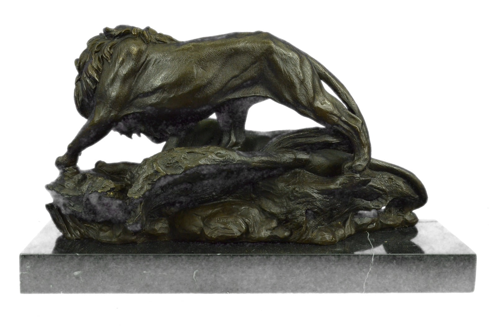 Two African Lion in Love Wildlife Artwork Bronze Sculpture Marble Base Statue NR