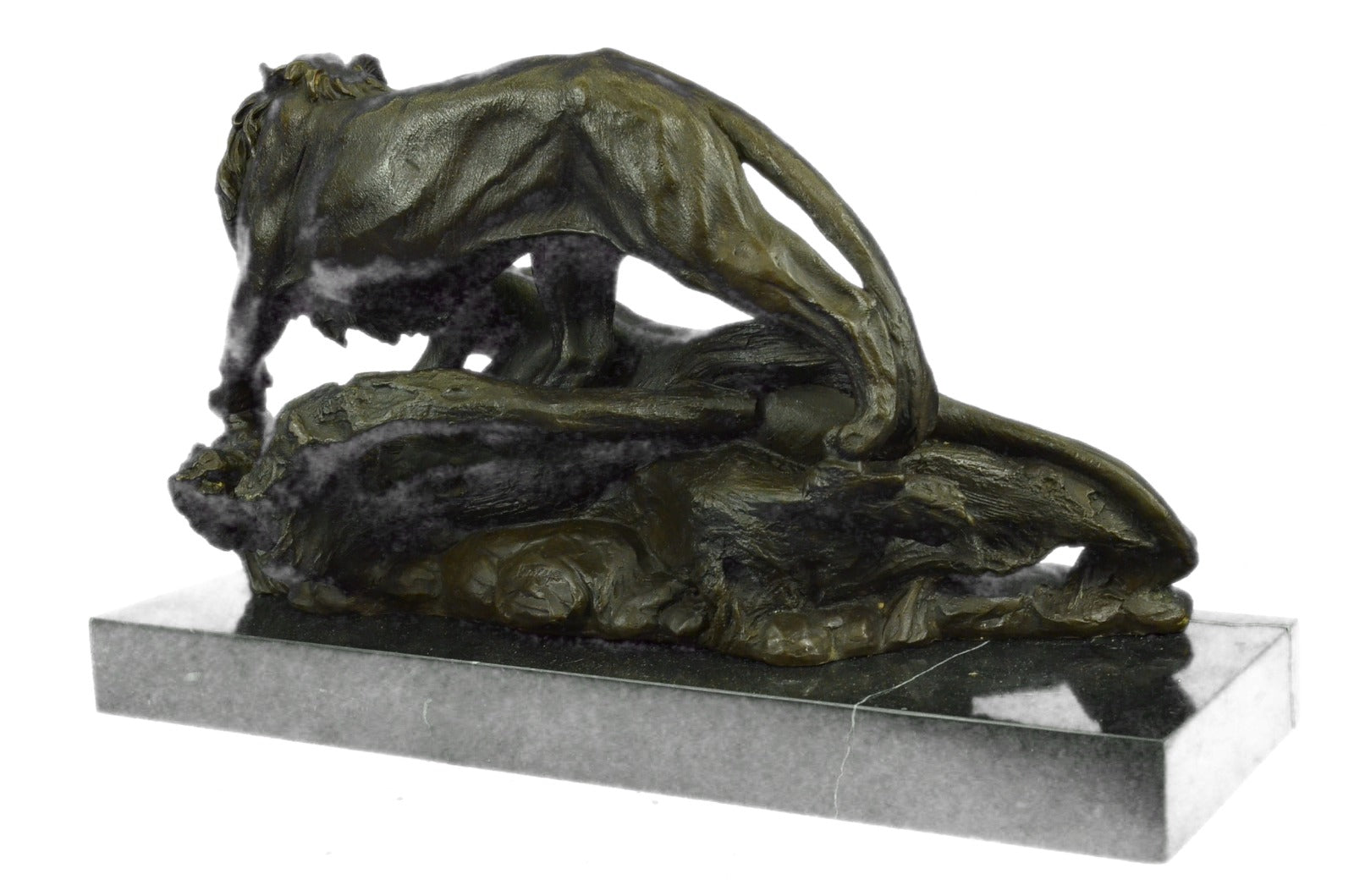 Two African Lion in Love Wildlife Artwork Bronze Sculpture Marble Base Statue NR