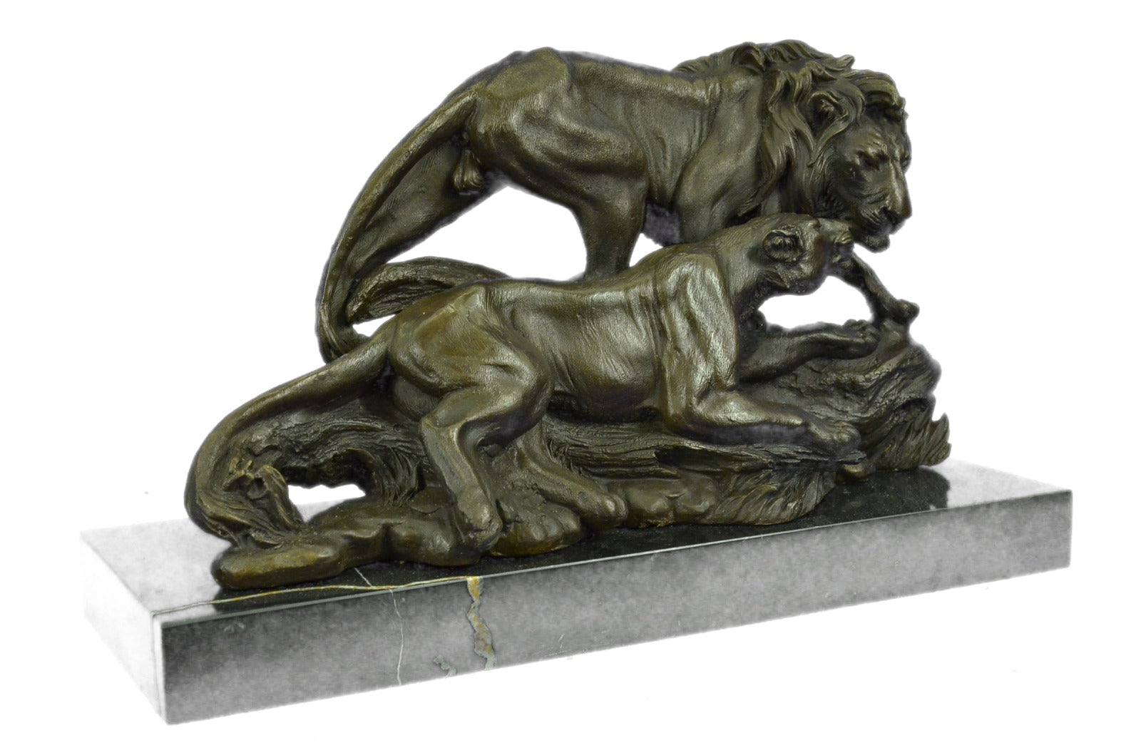 Two African Lion in Love Wildlife Artwork Bronze Sculpture Marble Base Statue NR