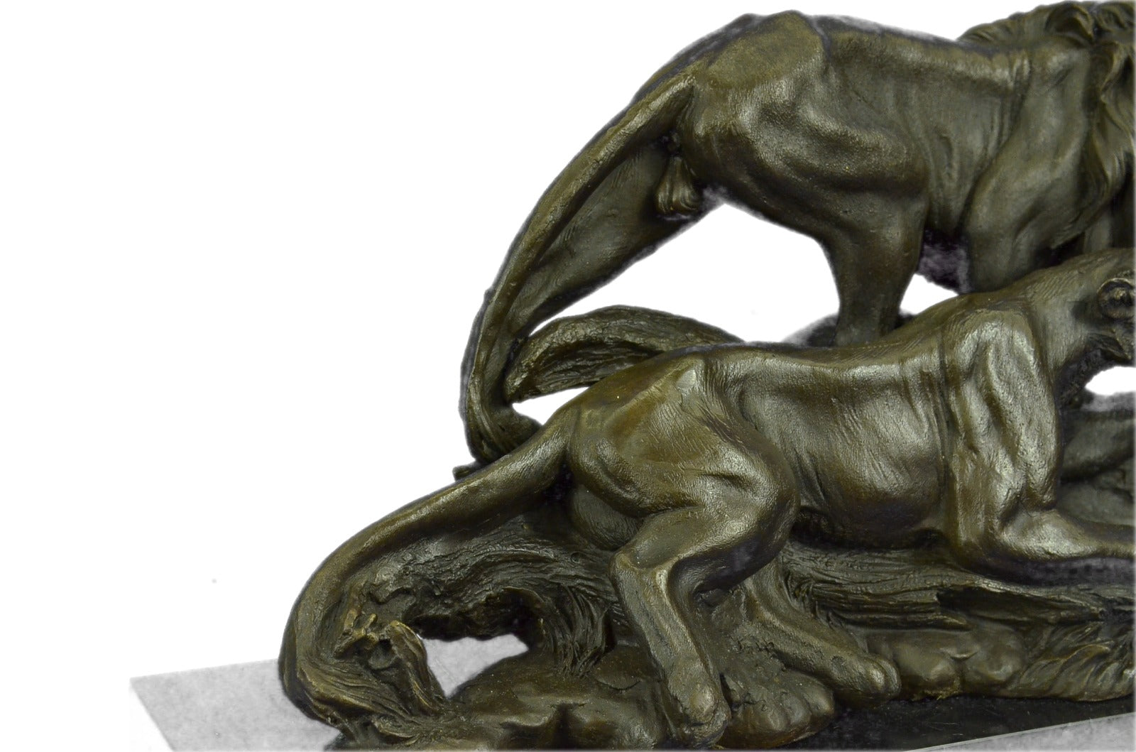 Two African Lion in Love Wildlife Artwork Bronze Sculpture Marble Base Statue NR