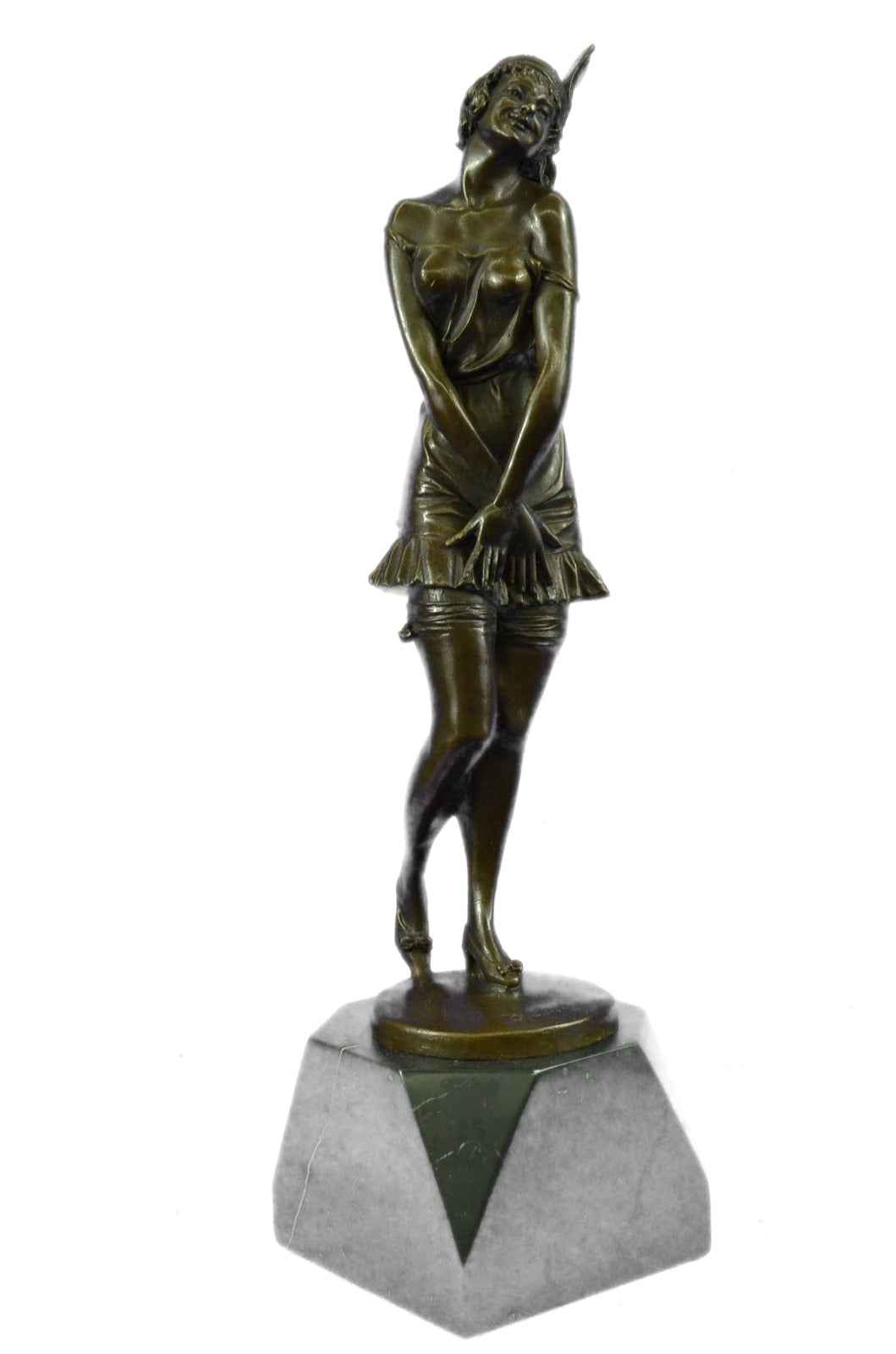 1940 Style Flapper Dancer Bronze Sculpture Marble Base Figurine Artwork Figurine