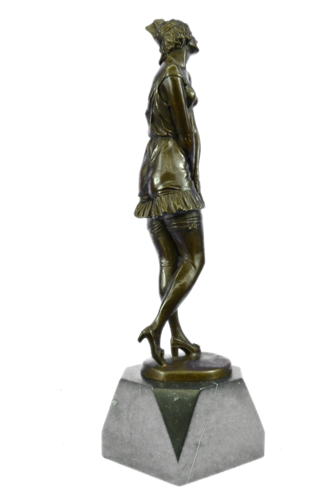 1940 Style Flapper Dancer Bronze Sculpture Marble Base Figurine Artwork Figurine