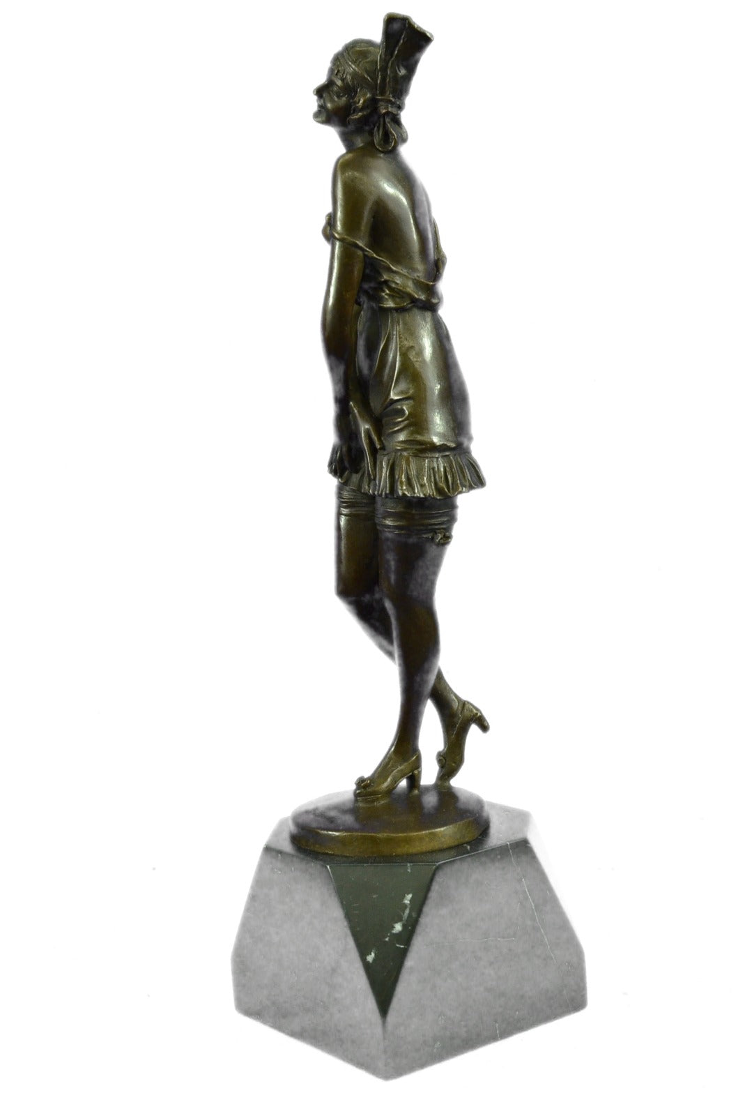 1940 Style Flapper Dancer Bronze Sculpture Marble Base Figurine Artwork Figurine