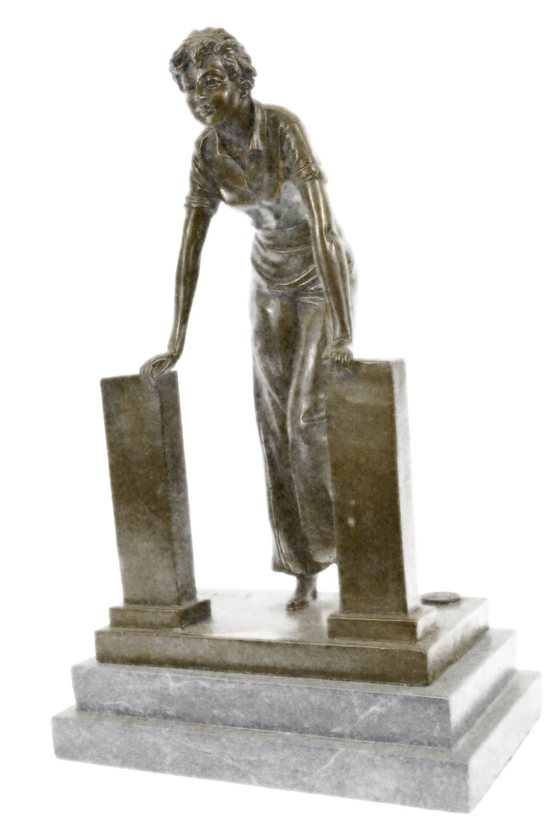 Signed Vintage Reproduction by Preiss Woman between Two Bronze Sculpture