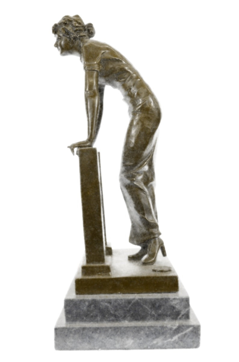 Signed Vintage Reproduction by Preiss Woman between Two Bronze Sculpture