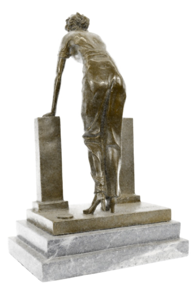 Signed Vintage Reproduction by Preiss Woman between Two Bronze Sculpture