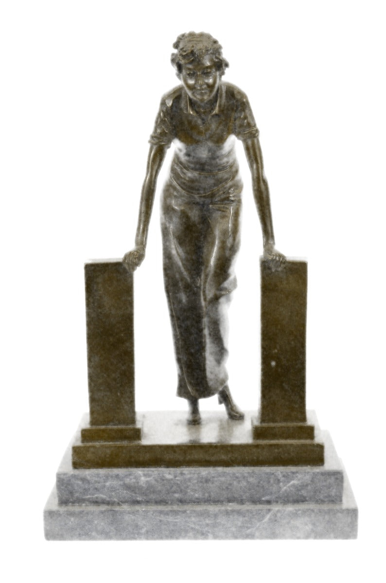 Signed Vintage Reproduction by Preiss Woman between Two Bronze Sculpture