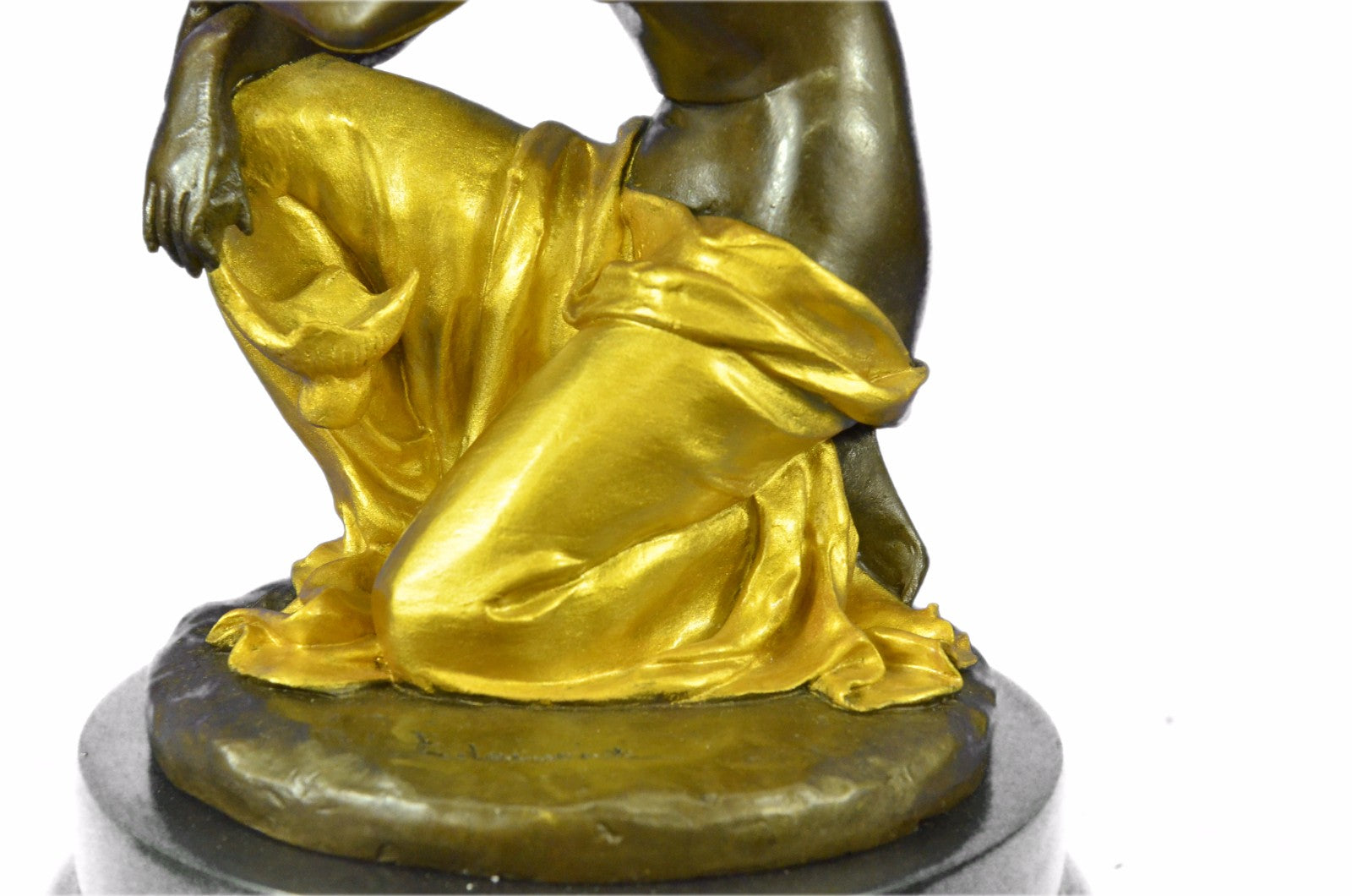 Art Nouveau Sexy Fairy Maiden Gold Patina Bronze Sculpture Marble Base Statue