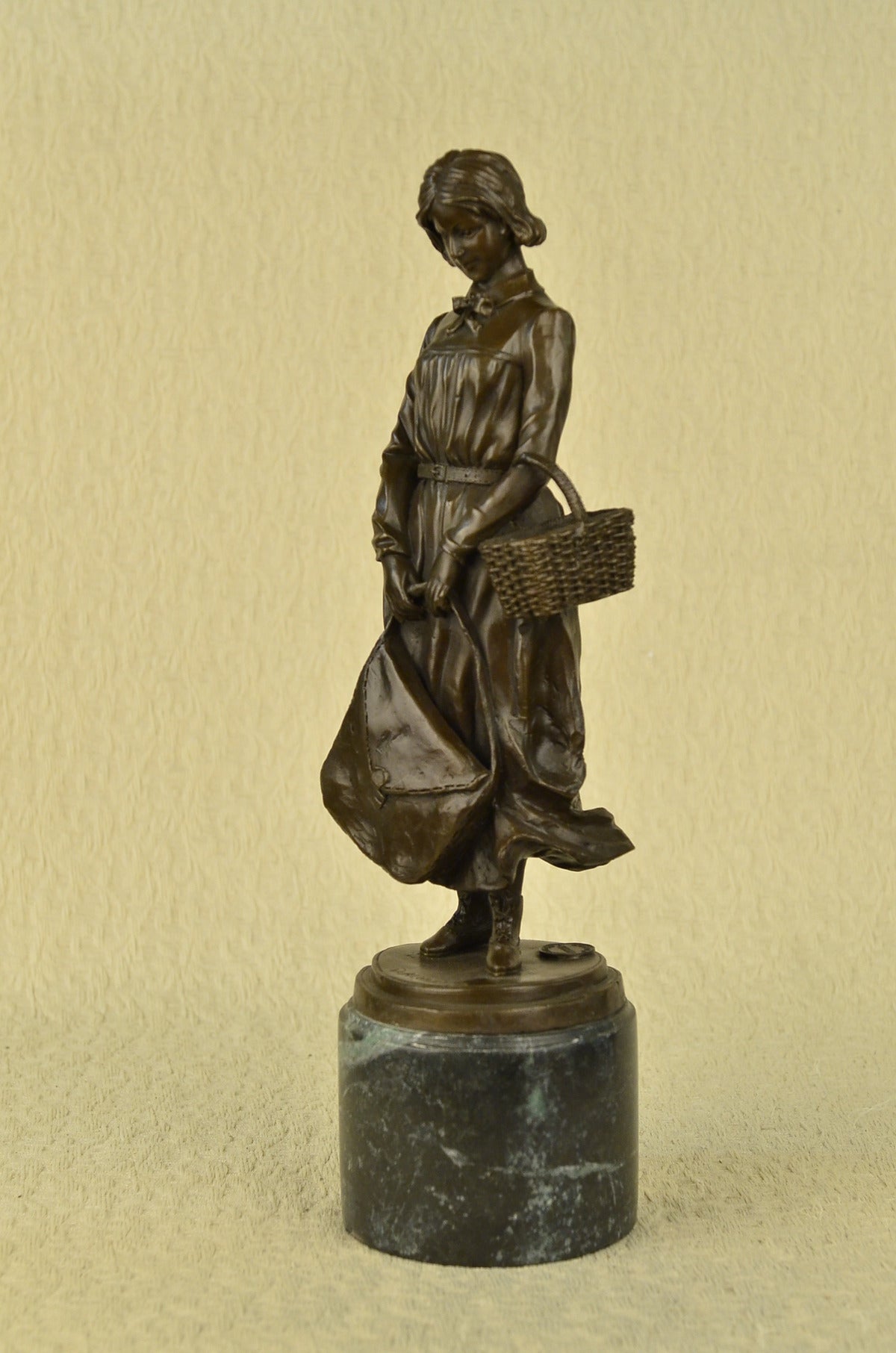 Handcrafted Bronze Sculpture “The School Girl” by Alonzo – Art Deco Marble Statue | Limited-Time Sale