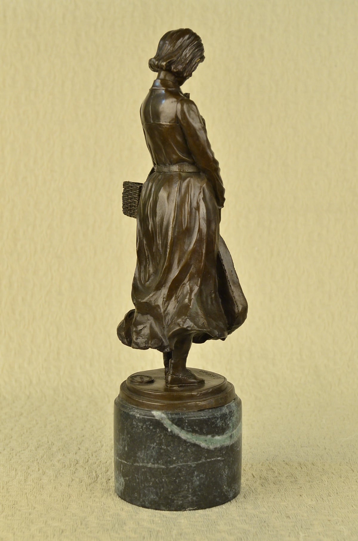Handcrafted Bronze Sculpture “The School Girl” by Alonzo – Art Deco Marble Statue | Limited-Time Sale