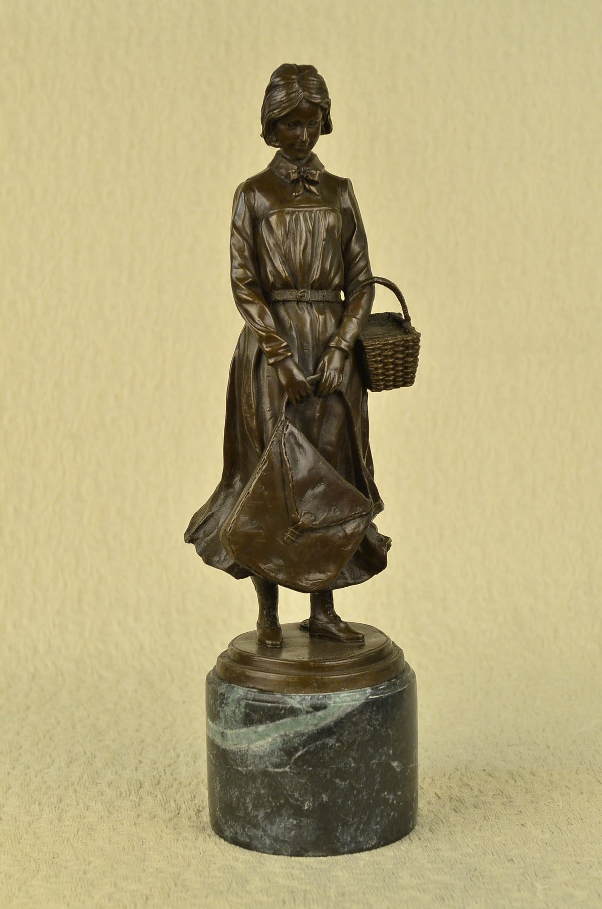 Handcrafted Bronze Sculpture “The School Girl” by Alonzo – Art Deco Marble Statue | Limited-Time Sale