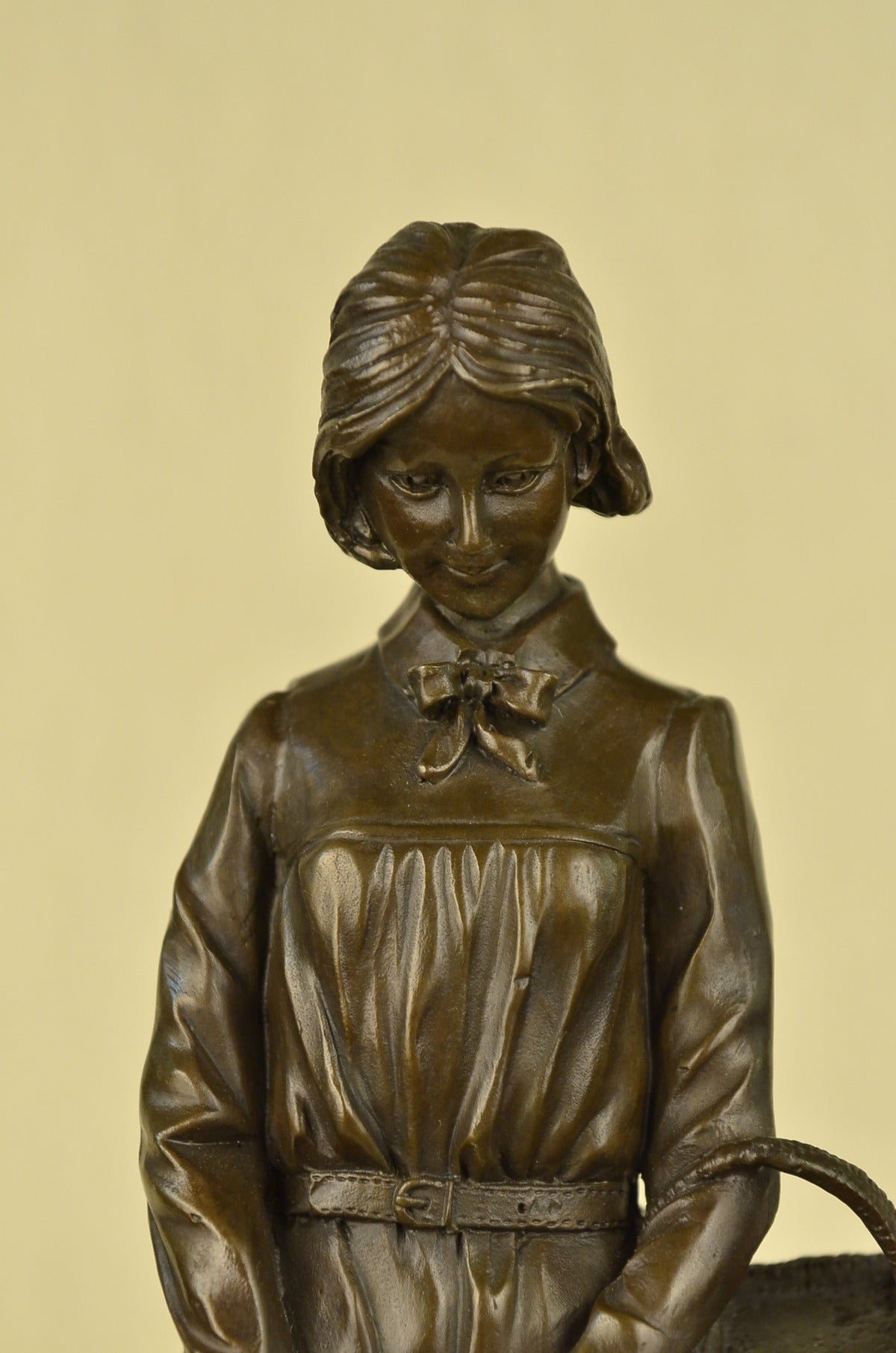 Handcrafted Bronze Sculpture “The School Girl” by Alonzo – Art Deco Marble Statue | Limited-Time Sale