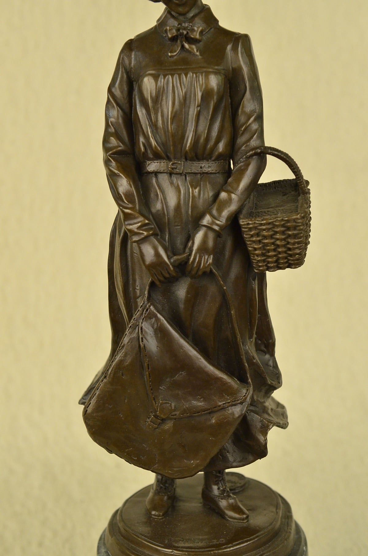 Handcrafted Bronze Sculpture “The School Girl” by Alonzo – Art Deco Marble Statue | Limited-Time Sale
