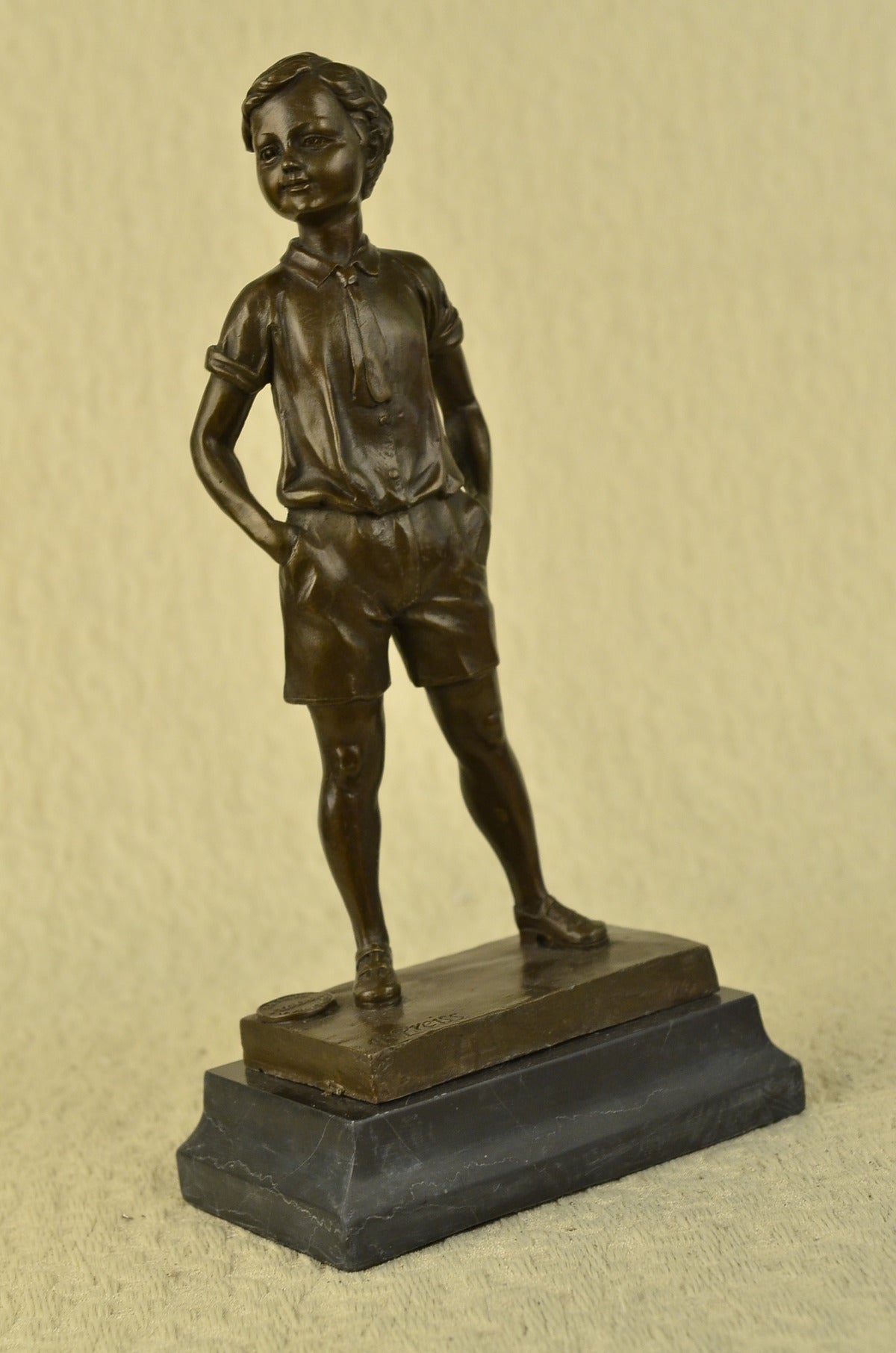 Handcrafted bronze sculpture SALE Tie Bow Boy School Boy Young Preiss Signed