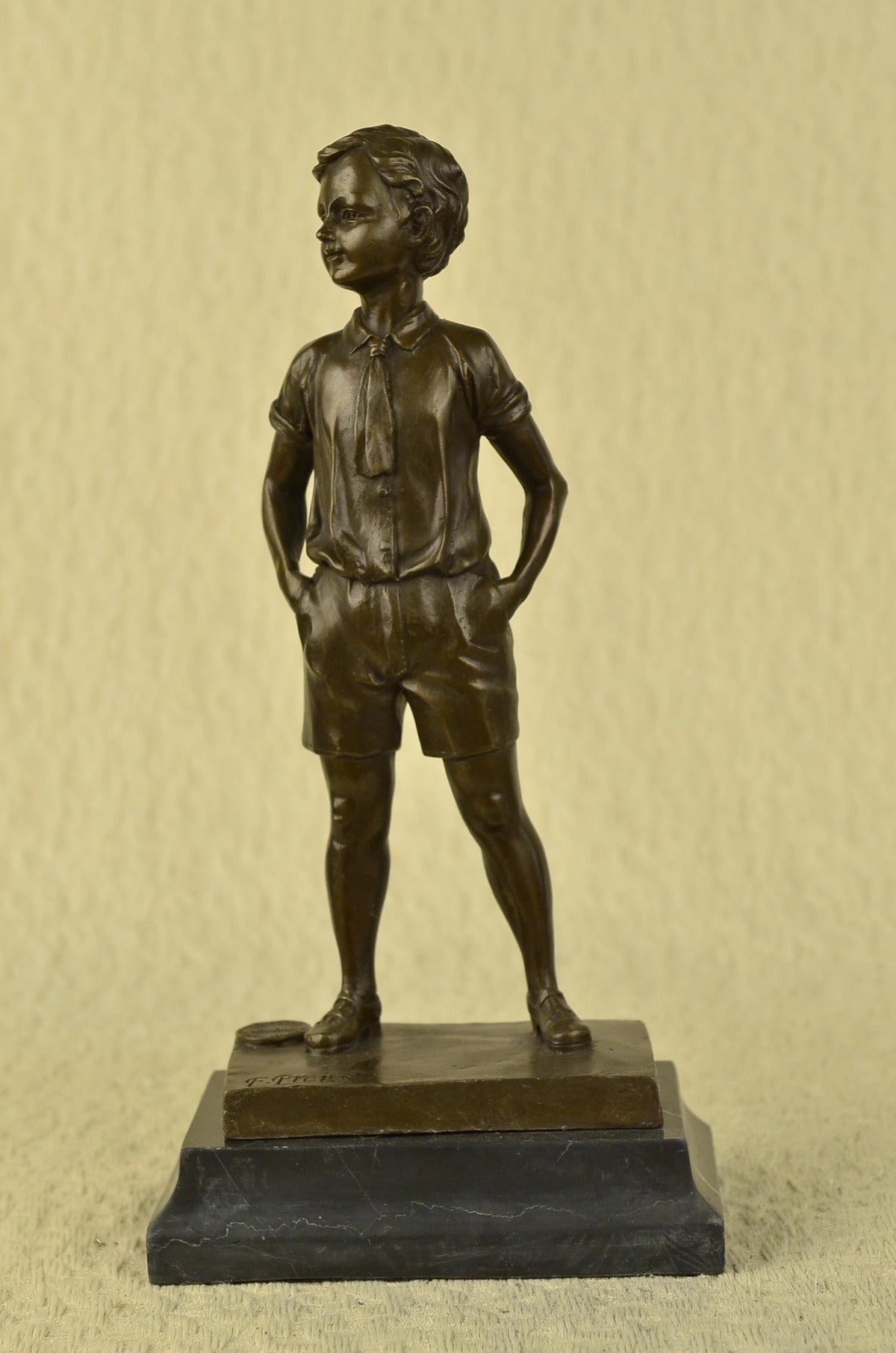 Handcrafted bronze sculpture SALE Tie Bow Boy School Boy Young Preiss Signed