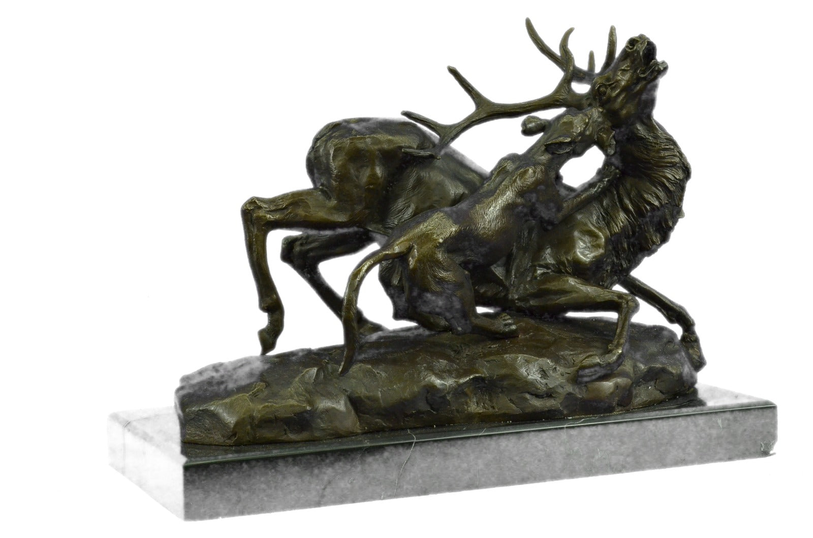 Extra Large Confrontation between Cougar and Stag Bronze Sculpture Marble Statue